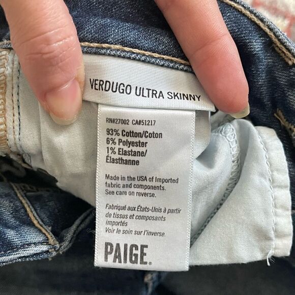 Paige Verdugo Ultra Skinny Jeans Medium Wash Size 24 - Picture 5 of 6